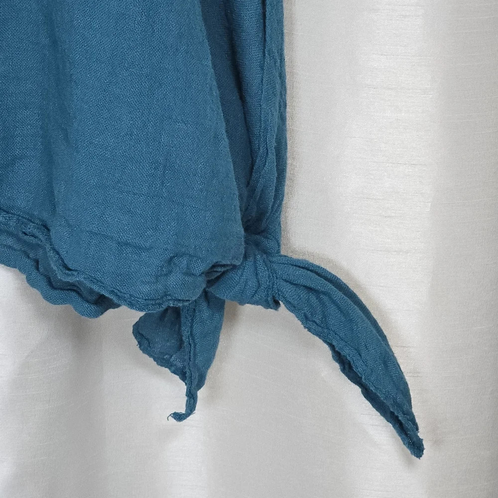 MEO MELI Made In Italy 100% Linen Tunic Top Blue Short Sleeve Lrg/XL Cottagecore - Picture 11 of 15